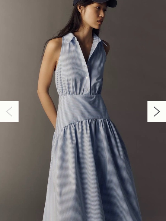 Anthropologie Dresses & Skirts - NWT Sleeveless Blue Pinstripe Drop Waist Shirt Dress